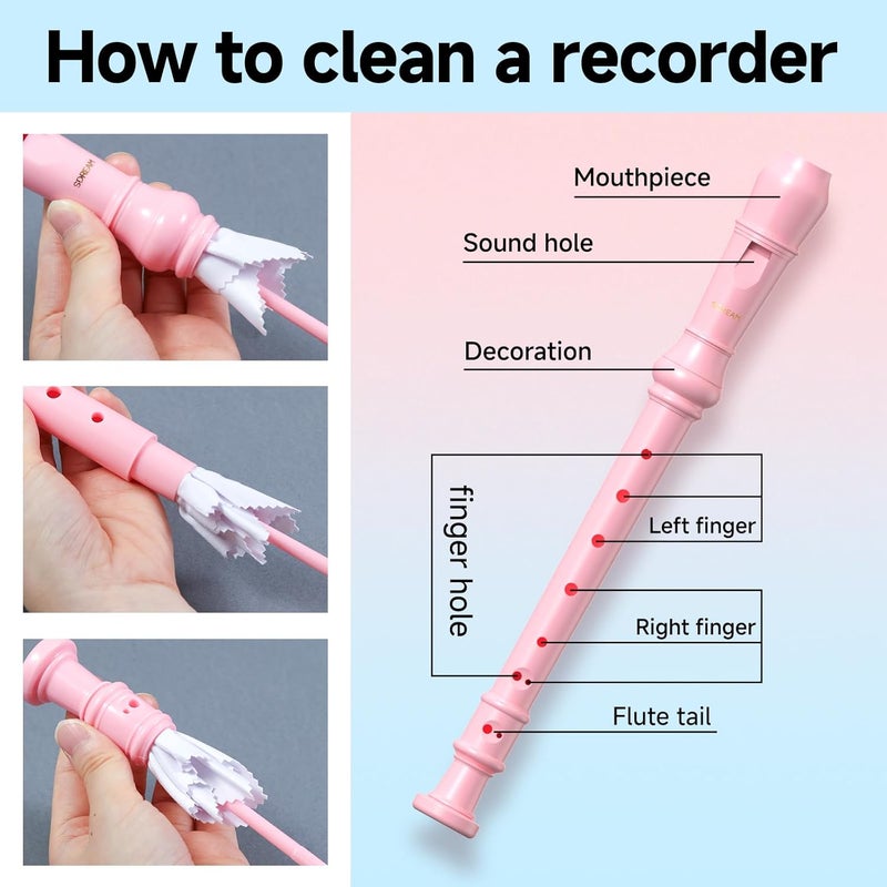 SDREAM Soprano Recorder Instrument For Kids - German Fingering 8 Hole Beginner Music Recorder Flute With Cleaning Rod, Leather Packaging & Fingering Chart - Image 5
